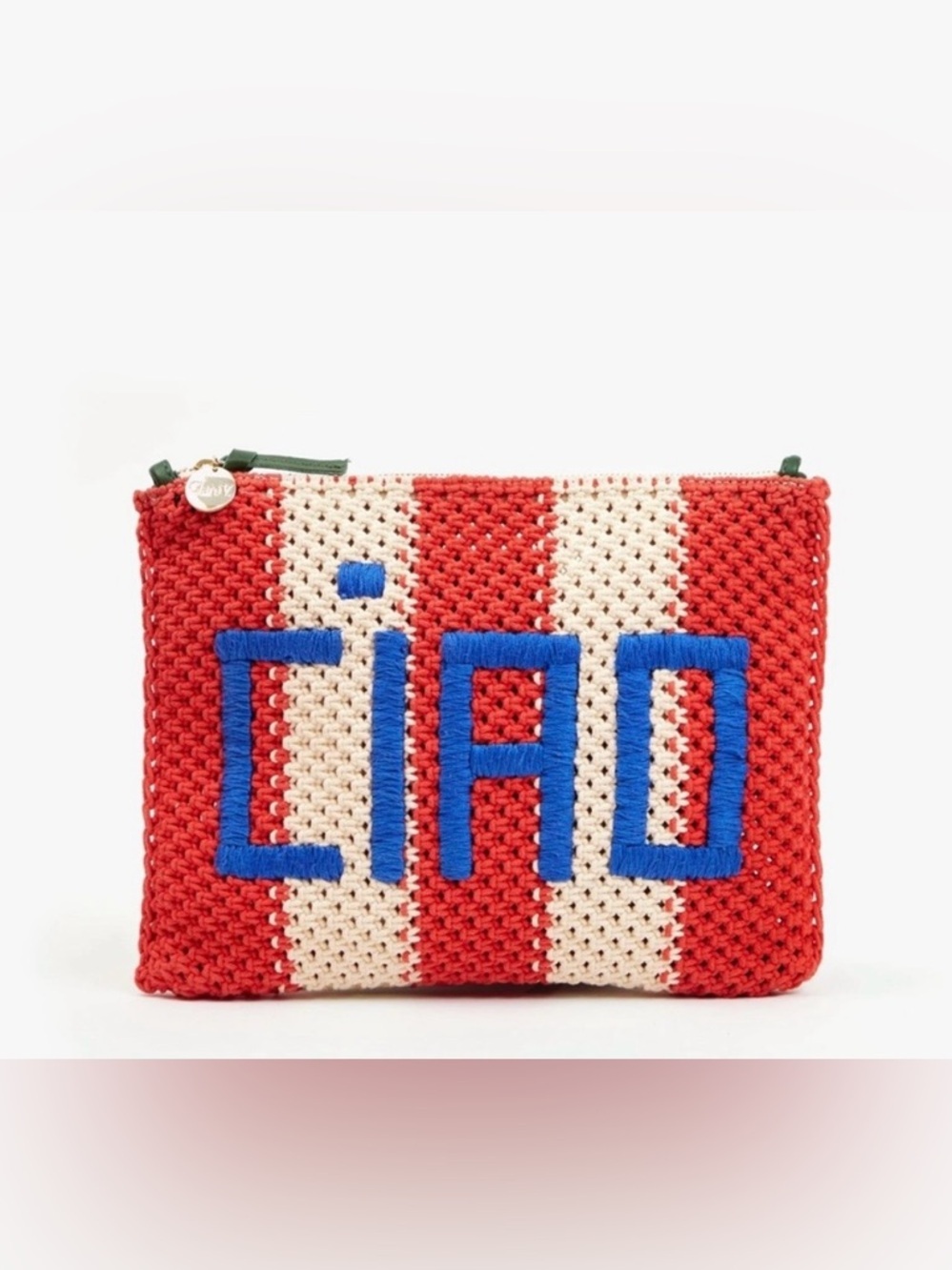 SOLD OUT Clare V. Ciao Crochet Clutch NWT Cream Poppy Stripe